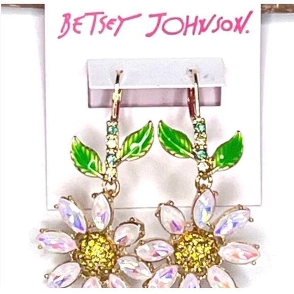 🌺 Betsey Johnson stunning crystal flower dangle earrings 🌺 - Picture 2 of 2